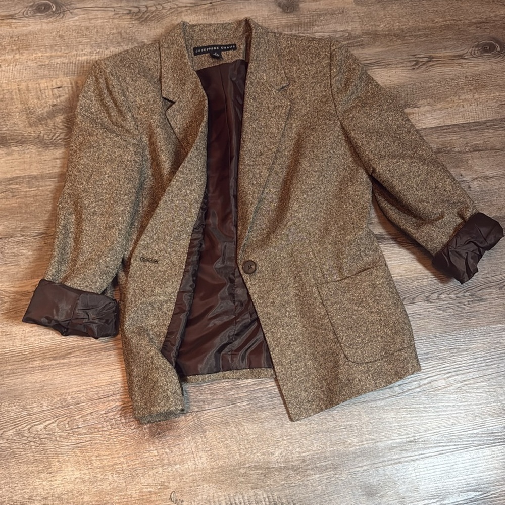 Josephine Chaus Two Piece 1 button fully lined skirt and jacket brown tweed suit - Picture 4 of 13